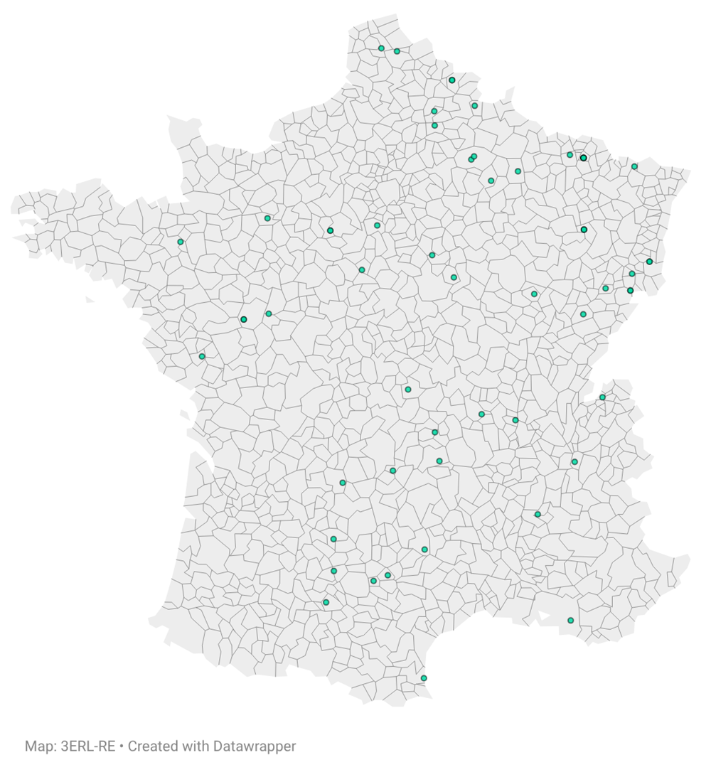 Carte de France avec points verts